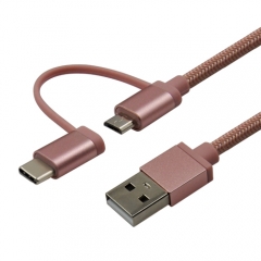 USB A to Micro USB & Type-C 2 in 1 cable